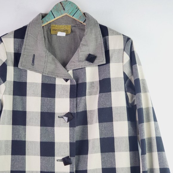Vtg Painted Pony REVERSIBLE Buffalo Plaid Houndstooth Button-up Jacket USA Sz S - Picture 3 of 9